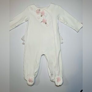 Miniclasix Baby Girl White and Pink Flower Ruffle Footie Size 9M